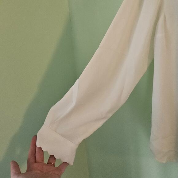 VINTAGE Starington 1980s 80s Twee Coquette White Blouse w/ Scallop Trim Size 10 - Picture 5 of 12